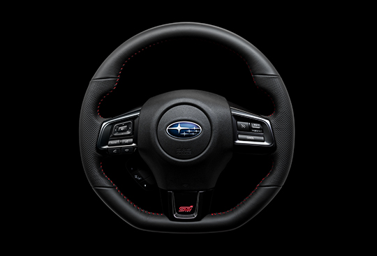 Dimpled Leather-wrapped D-shaped Steering Wheel with Red Stitching
